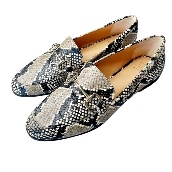 Inc Gayyle Slip-on Loafer Shoes Size 8.5 Snakeskin Vegan Silver Horsebit NEW - Picture 1 of 14
